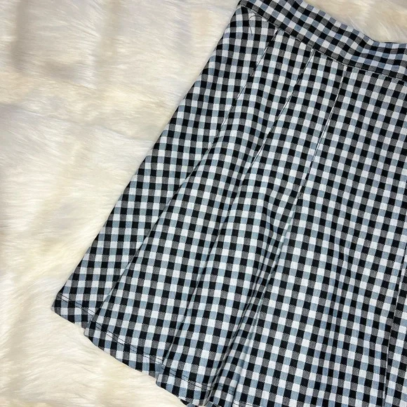 NWT Free People | Honey Blue Multi Gingham Pleated Skater Mini Skirt 10 - Picture 12 of 16
